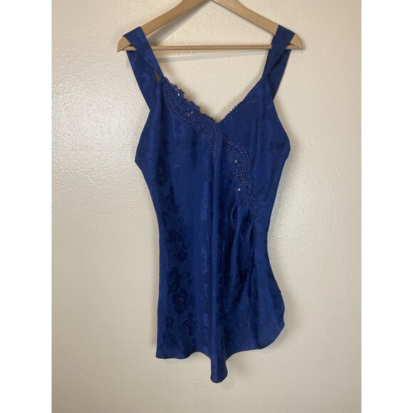 Victoria's Secret M Vintage Nightgown Slip Dress Beaded Embroidered Mini Satin - Picture 1 of 4
